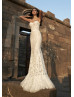 Ivory Lace Beaded Wedding Dress With Organza Cape